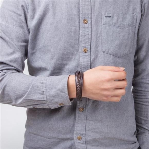 Mens Leather Bracelet with Clasp Cowhide Multi-Layer Braided Leather Bracelets - Picture 4 of 6